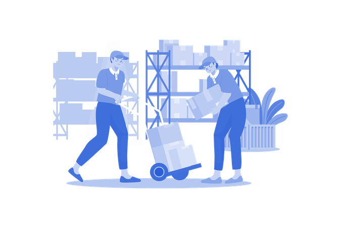 Warehouse Workers Arranging Boxes  Illustration