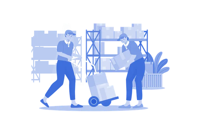 Warehouse Workers Arranging Boxes  Illustration