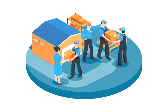 Warehouse workers arranging boxes Illustration