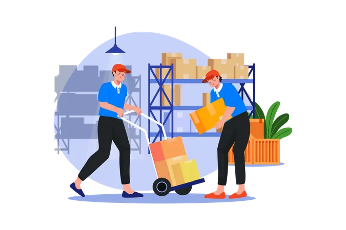 Warehouse workers arranging boxes  Illustration