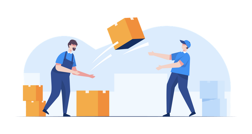 Warehouse workers arranging boxes  Illustration