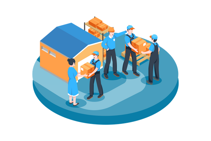 Warehouse workers arranging boxes  Illustration