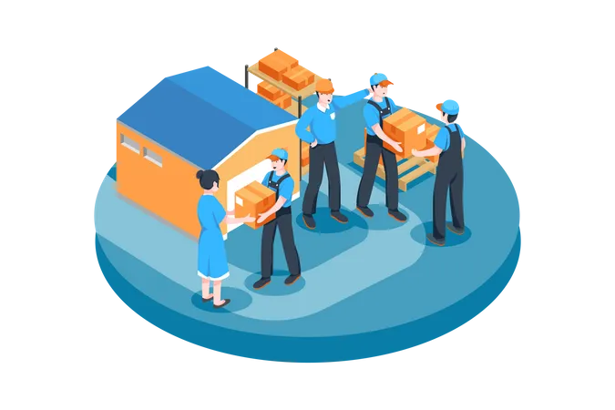 Warehouse workers arranging boxes  Illustration