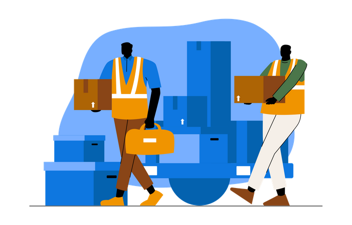 Warehouse workers lifting boxes  Illustration