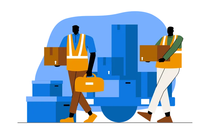 Warehouse workers lifting boxes Illustration