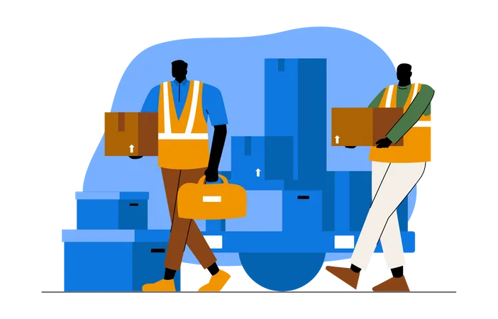 Warehouse workers lifting boxes  Illustration