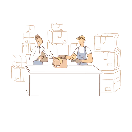 Warehouse Workers Preparing Products For Shipment  Illustration