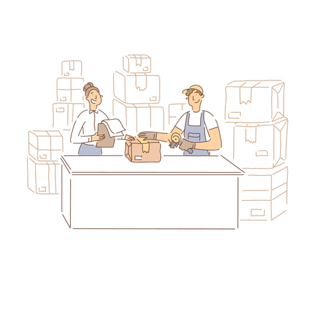 Warehouse Workers Preparing Products For Shipment  Illustration