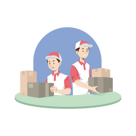 Warehouse workers sorting delivery packages Illustration