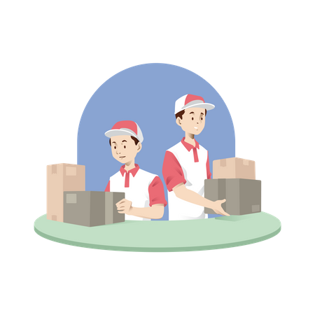 Warehouse workers sorting delivery packages  Illustration