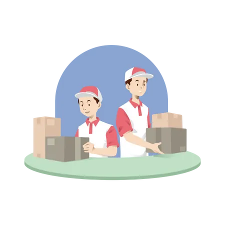 Warehouse workers sorting delivery packages  Illustration