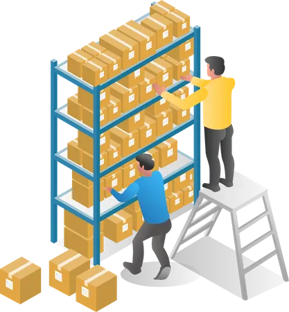 Warehouse workers stacking boxes Illustration