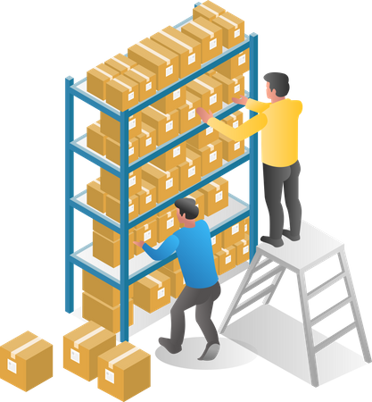 Warehouse workers stacking boxes  イラスト