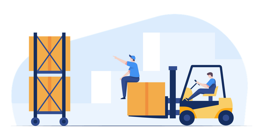 Warehouse workers using Forklift for managing boxes  Illustration