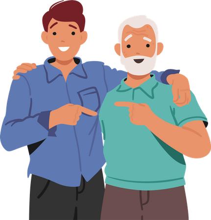 Warm Embrace Shared Between Youthful And Elderly Men  Illustration