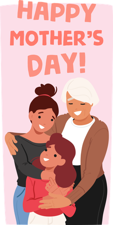 Warm Family Portrait Shows A Grandmother And Mother Affectionately Hugging Their Child, Depicting Special Bonds  Illustration