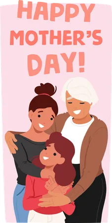 Warm Family Portrait Shows A Grandmother And Mother Affectionately Hugging Their Child, Depicting Special Bonds  Illustration