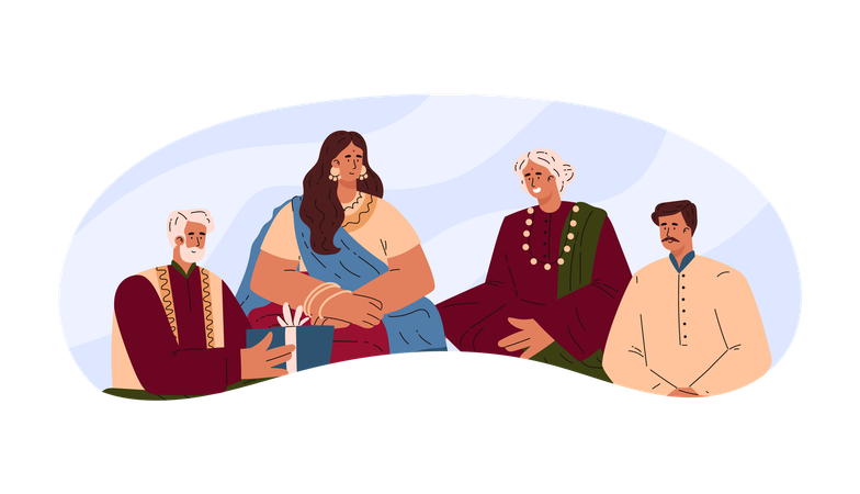 Warm Indian family gathering  Illustration