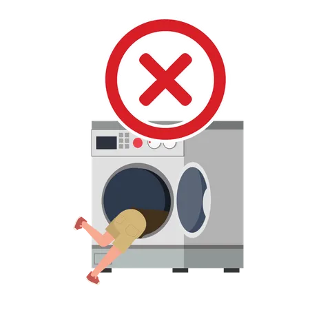 Warning do not climb in washing machine  Illustration