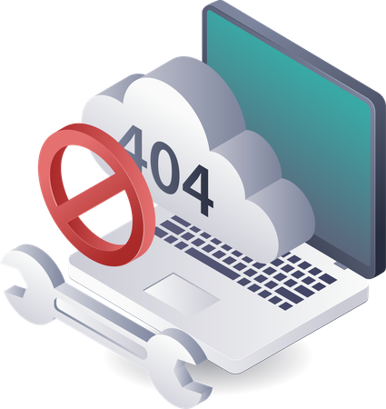 Warning Error code 404 in cloud server data system  Illustration