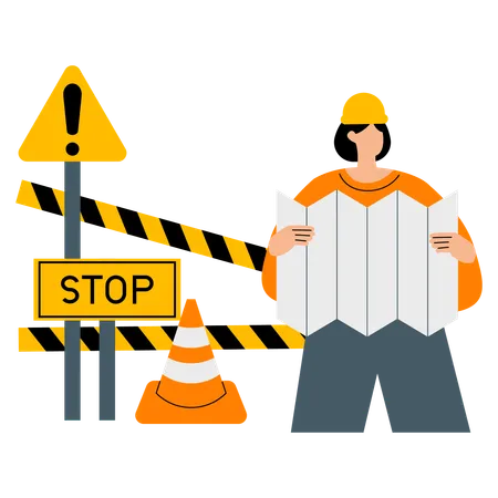 Warning from construction zone  Illustration