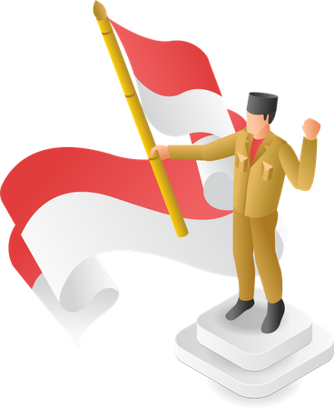 Warrior raise Indonesian flag  Illustration