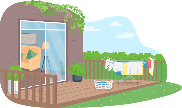 Wäsche trocknen im Hinterhof  Illustration