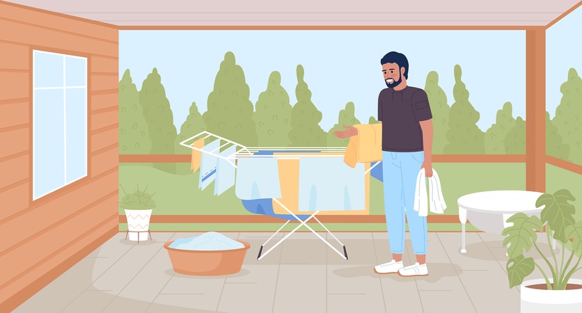 Wäsche trocknen ohne Trockner zum Energiesparen  Illustration