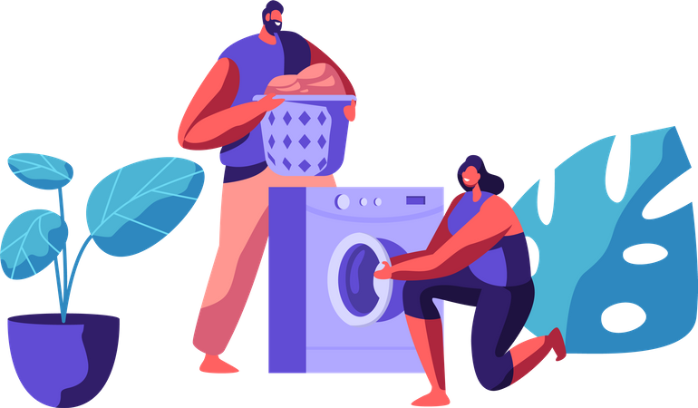 Waschsalon und Hausarbeit Tag  Illustration