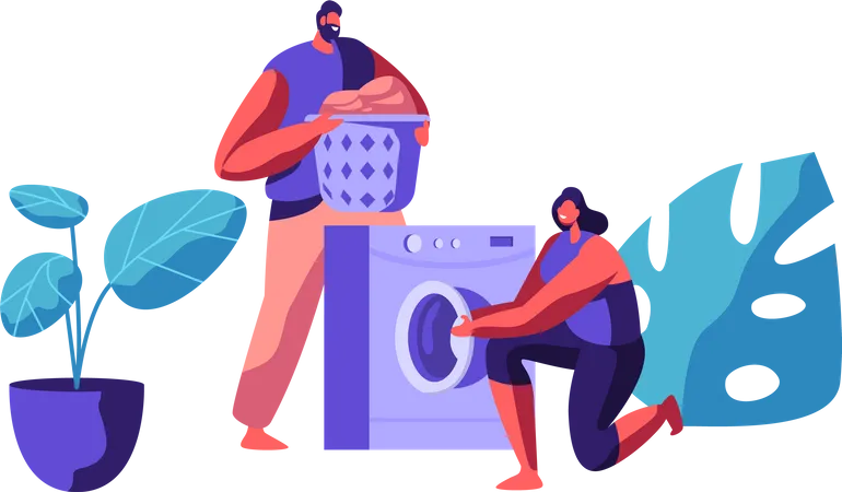 Waschsalon und Hausarbeit Tag  Illustration