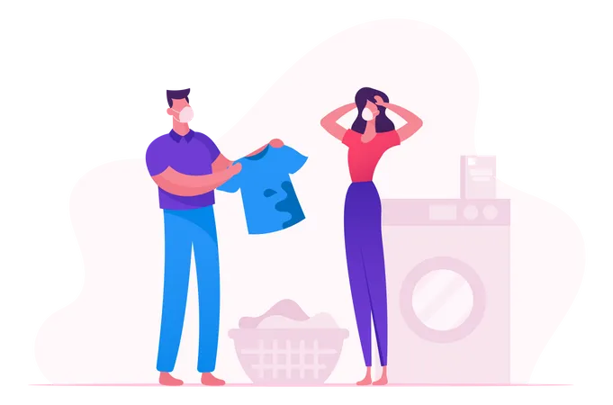 Wash Clothes In Washing Machine During Covid19 Illustration