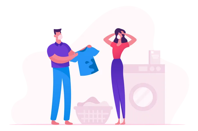 Wash Clothes In Washing Machine During Covid19  Illustration