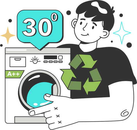 Wash your clothes at 30 degrees for energy efficiency at home  Illustration