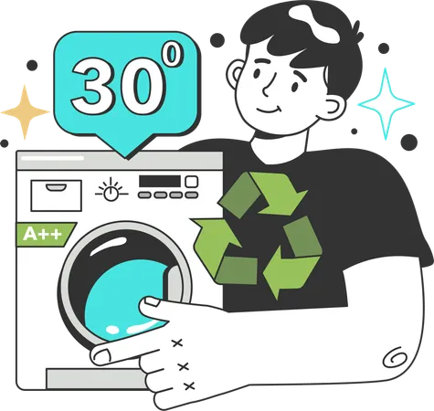 Wash your clothes at 30 degrees for energy efficiency at home  Illustration