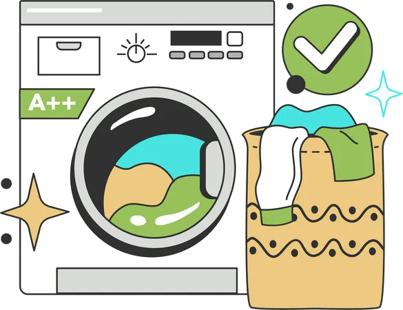 Wash your clothes with a full loaded of washing machine  Illustration