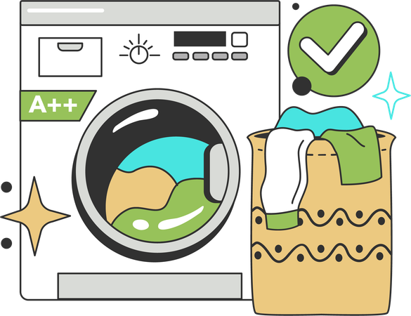 Wash your clothes with a full loaded of washing machine  Illustration