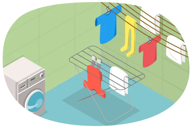 3 D Isometric Flat Vector Conceptual Illustration Of Washing And Drying Home Laundry Domestic Routine Illustration