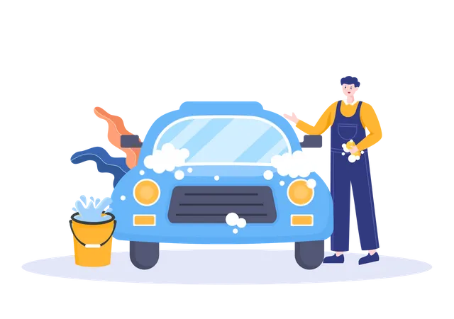 Washing Car Illustration