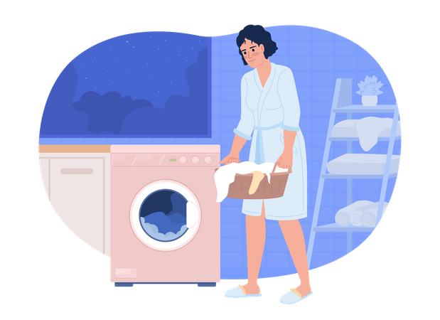 Washing clothes at night Illustration