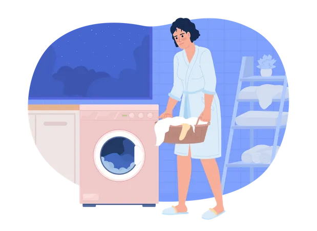 Washing clothes at night Illustration