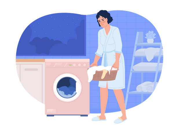 Washing clothes at night  일러스트레이션