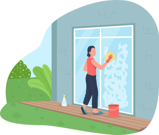 Washing exterior window Illustration