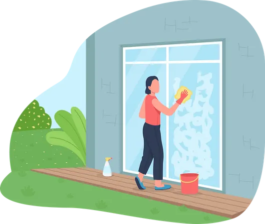 Washing exterior window Illustration