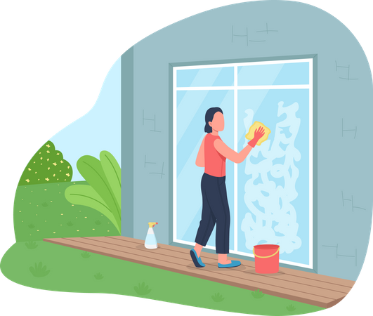 Washing exterior window  Illustration