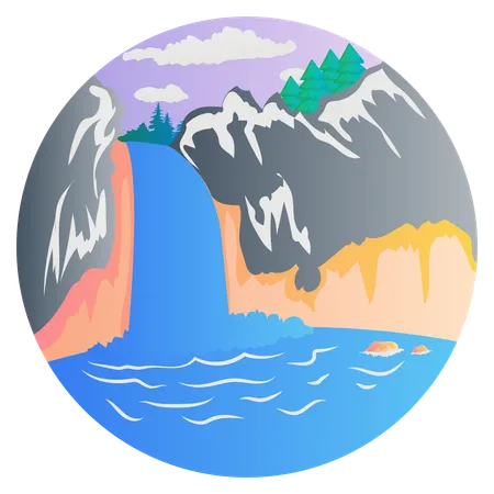 Wasserfall und Naturblick  Illustration