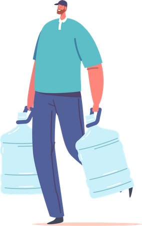 Wasserlieferdienst-Mann in Uniform trägt Plastikflasche  Illustration