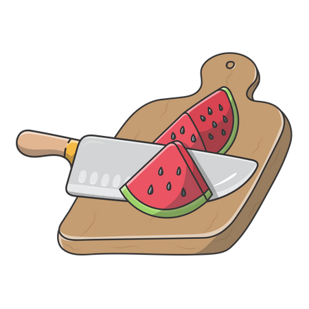 Wassermelone mit Messer und Schneidebrett  Illustration