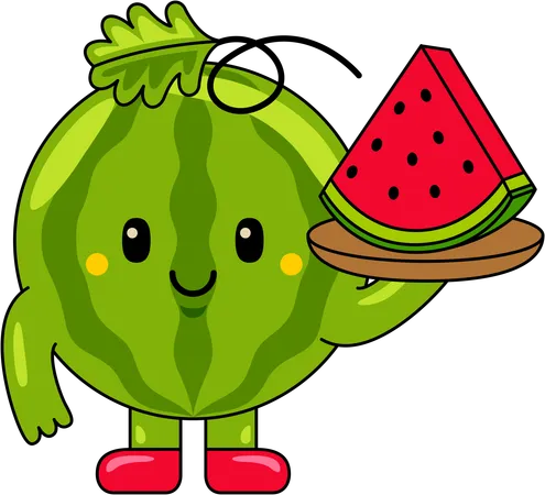 Wassermelonen-Maskottchen mit Wassermelonenscheibe  Illustration