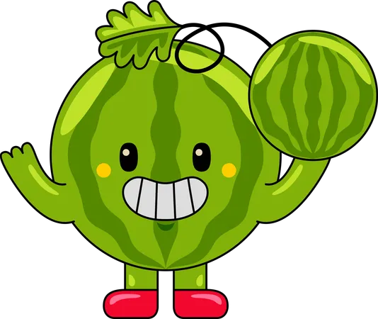 Wassermelonenmaskottchen das Wassermelone hält  Illustration