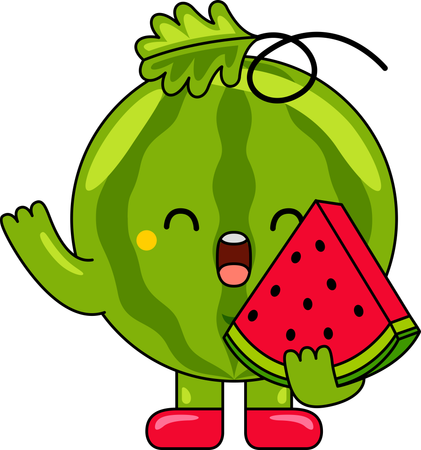 Wassermelonen-Maskottchen mit Wassermelonenscheibe  Illustration